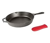 Lodge Cast Iron Skillet with Red Silicone Hot Handle...