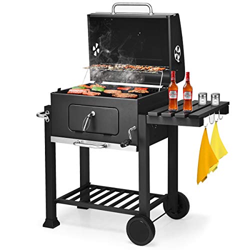 ADTEST, Heavy Duty Carbon Charcoal, 3-in-1 Traditional BBQ Grill with 2 Wheels, HEA, Black ADTEST, Heavy Duty Carbon Charcoal, 3-in-1 Traditional BBQ Grill with 2 Wheels, HEA, Black