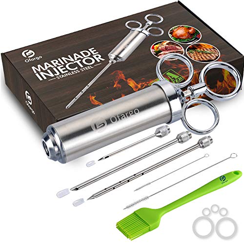 Ofargo Stainless Steel Meat Injector Syringe with 3 Marinade Injector Needles for BBQ Grill Smoker, 2-oz Large Capacity, Including Paper User Manual, Recipe E-Book (Download PDF) Ofargo Stainless Steel Meat Injector Syringe with 3 Marinade Injector Needles for BBQ Grill Smoker, 2-oz Large Capacity, Including Paper User Manual, Recipe E-Book (Download PDF)
